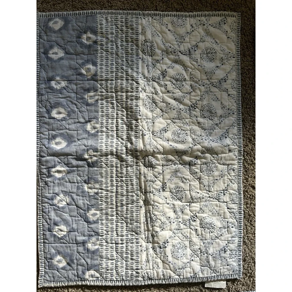 Sonoma Quilted Cotton Pillow Covers Aztec Hobo Comfort Home Casual Blue White 3